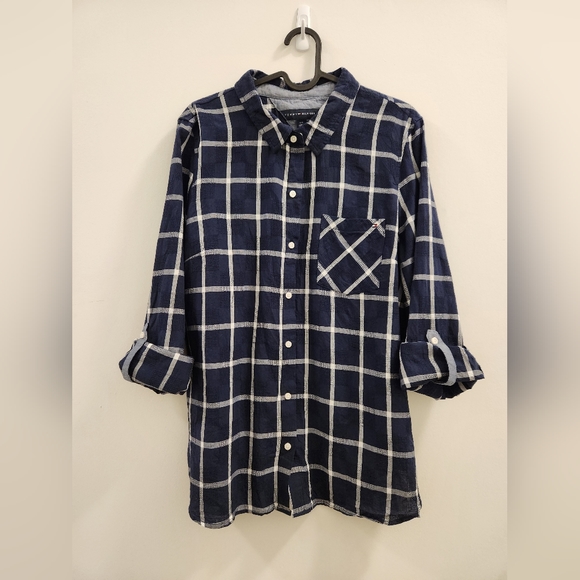EUC Tommy Hilfiger blue and white plaid cotton blouse - Picture 1 of 5
